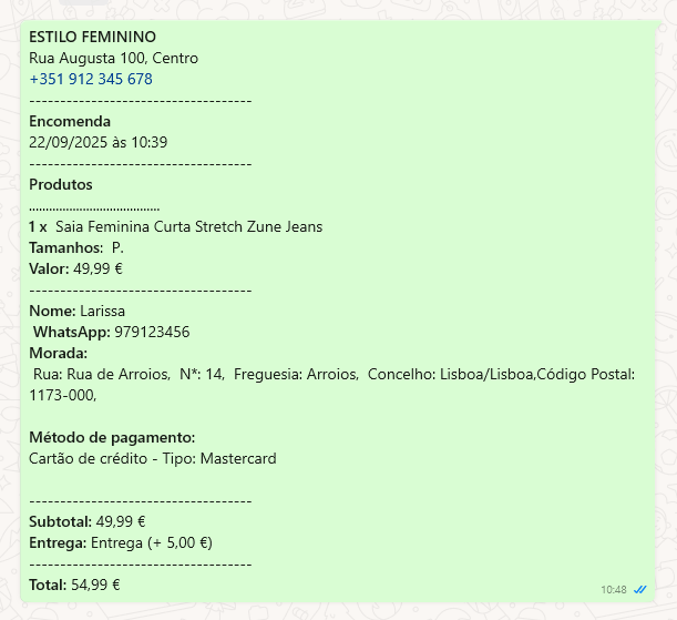 Encomendas no WhatsApp